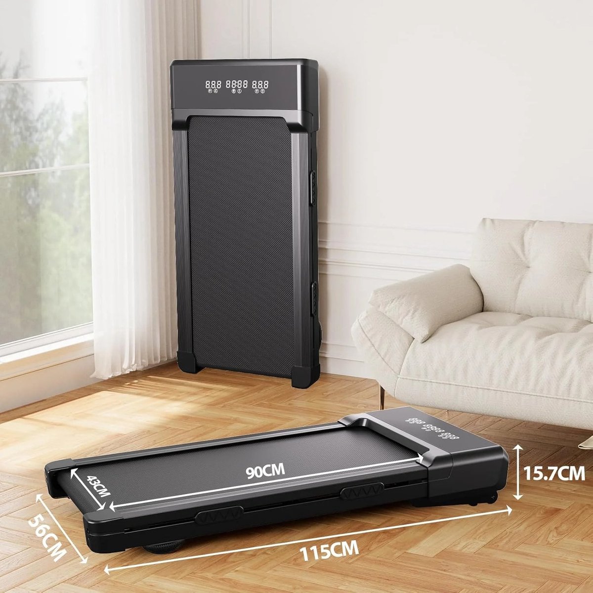 Afbeelding 3 van FluxRun Loopband Met 8% Hellingfunctie - Inklapbaar - 1-6km/u - Incl. afstandsbediening en Tablethouder - Wandelband - Walking Pad - Opvouwbare Loopband - Walkingpad - Treadmill - Loopband Elektrisch