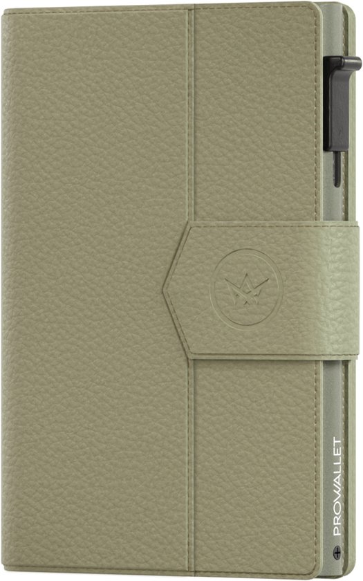 Prowallet Plus – Vert pebble – Porte-cartes RFID – Portefeuille compact avec porte-cartes coulissant – Pour 8 cartes, billets et monnaie – Aluminium et simili cuir – Coffret cadeau de luxe – Femme