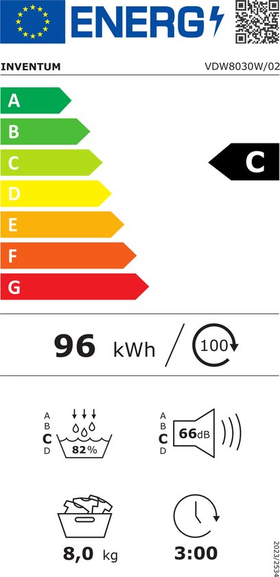 Inventum VDW8030W Wasdroger - 8kg - Warmtepompdroger - UV-hygiënefunctie - Energielabel C - Wit