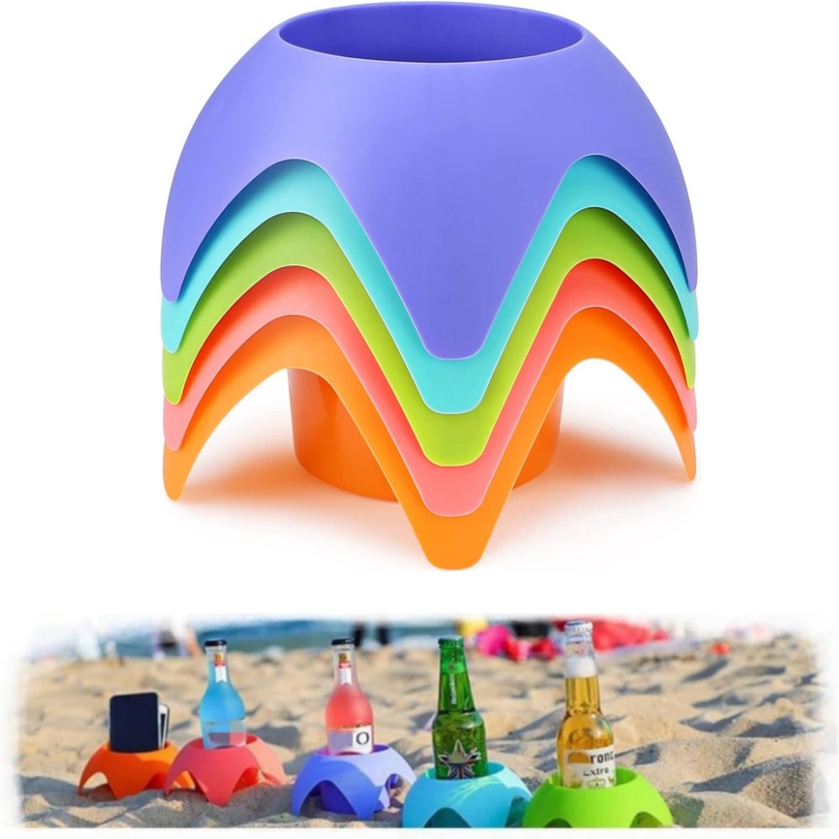 5 stuks - Strandonderzetters - Drankbekerhouder - Drankrek - Buitenbekerhouder voor op het strand - Strandvakantiebenodigdheden - Kampeeruitrusting - 15*7,5 cm - Geschikt voor kamperen, strand