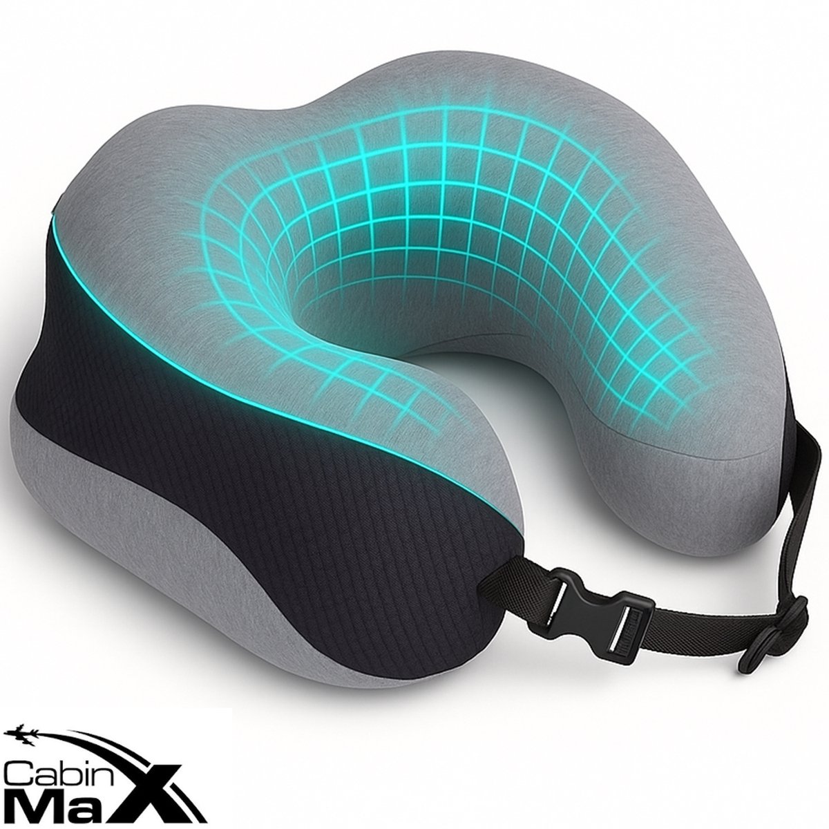Bol.com CabinMax Memory Foam Reiskussen - Traagschuim - U-Vorm – Grijs aanbieding