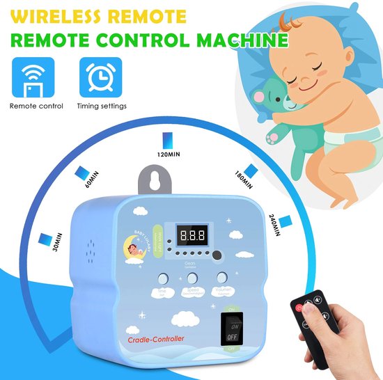 Kelseek Wiegmotor - Babyschommel controller - Elektrisch - Met afstandbediening - Met timer - Tot 20 kg - 220 Volt - Blauw — afbeelding 4