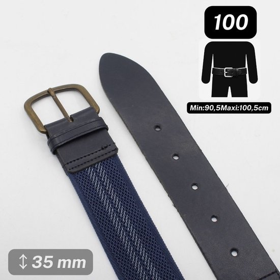 Ceinture homme 1 pièce, taille 100, largeur 35 mm, longueur totale 105 cm, couleur bleu/doré