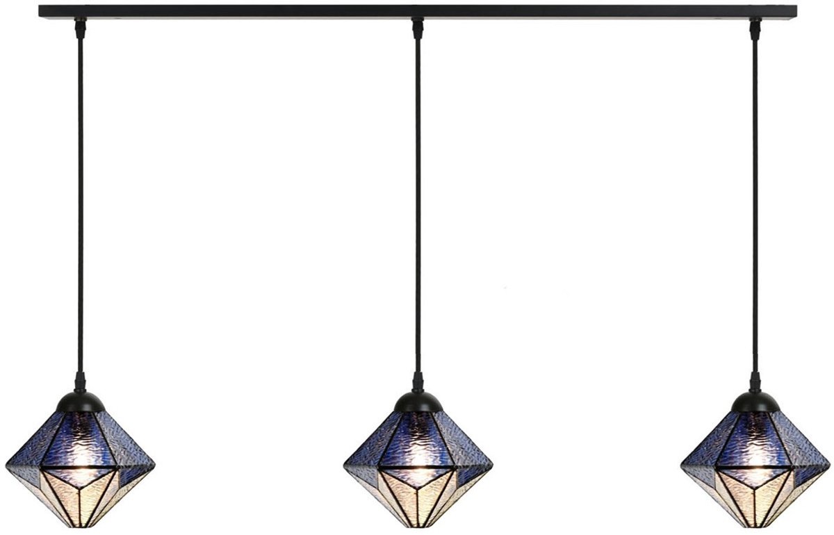 Coloured by Art 3 x Tiffany Akira Blue lampen aan plafondbalk - Art Deco Trade Zwart
