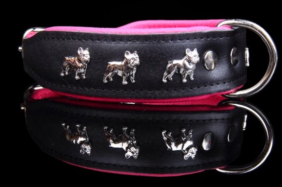 Collier en cuir Dog's Companion - Bouledogue Français - 40-47 cm x 50 mm - Noir / Rouge