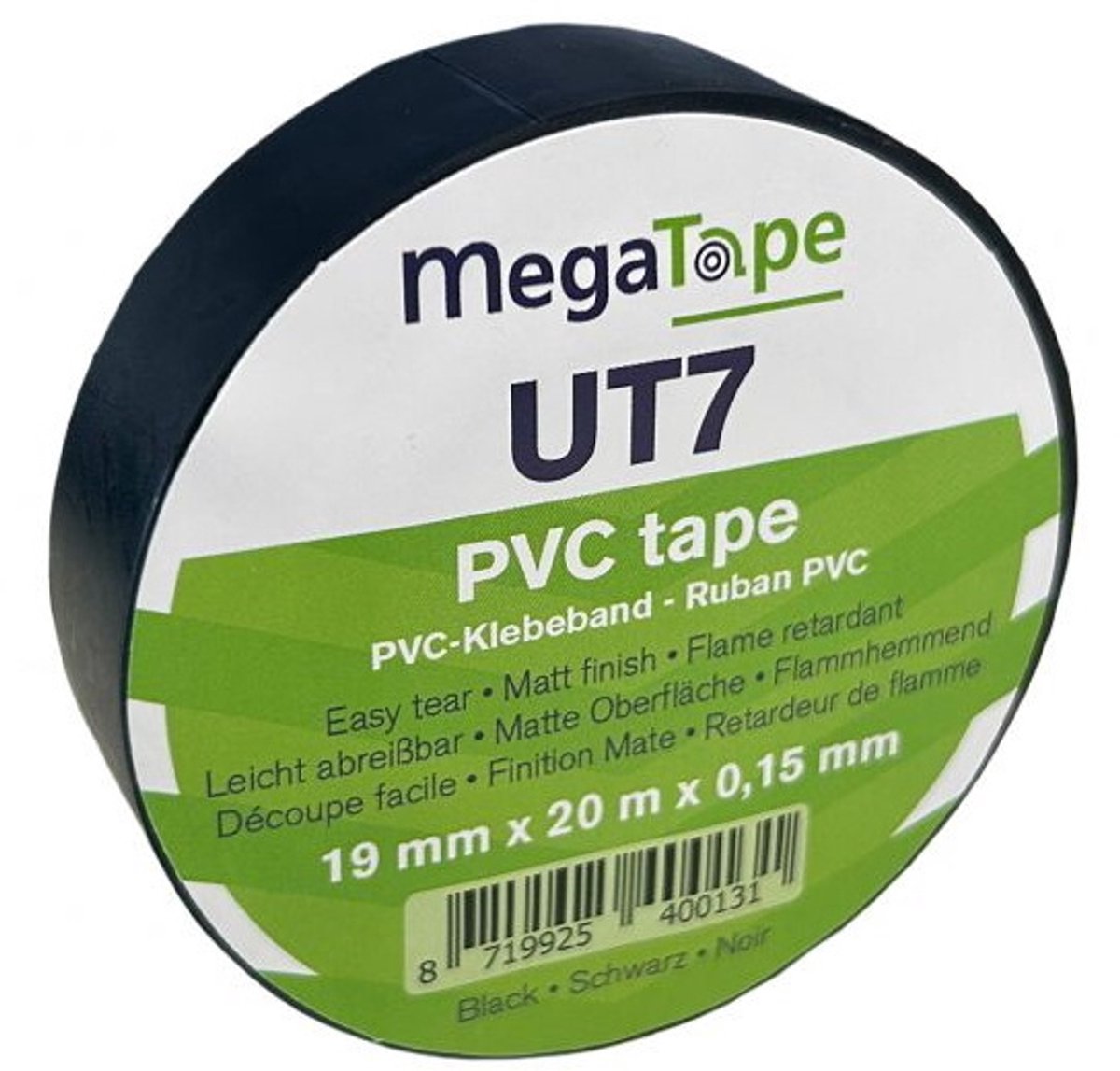 Megatape UT7 PVC tape 19 mm x 20 mtr - zwart