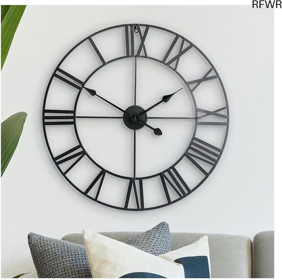 Mrs. Jones Stille Wandklok Vintage Romeinse Cijfers 40cm Niet Tikken Hout Skelet