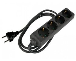 HQ-Power Stekkerdoos, 4 stopcontacten met randaarde (Schuko, type F), kabel 1.5 m, 3G1.5, met krimpkous voor etikettering, gebruik binnenshuis, zwart