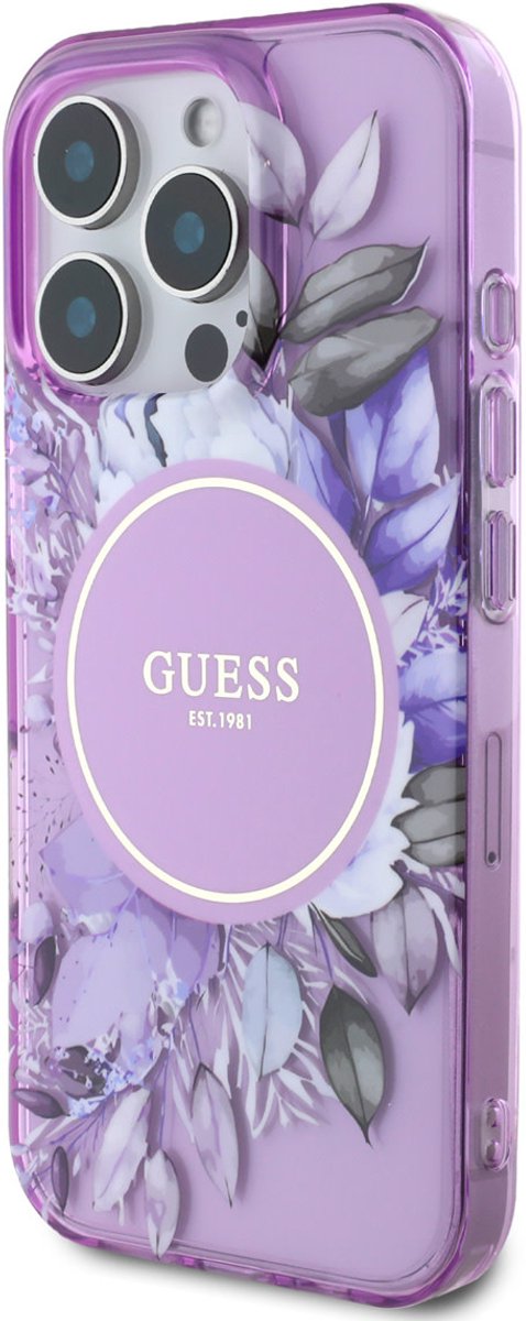 Guess Back cover - iPhone 16 Pro Max - Paars - Schokabsorberend - Bloemdessin