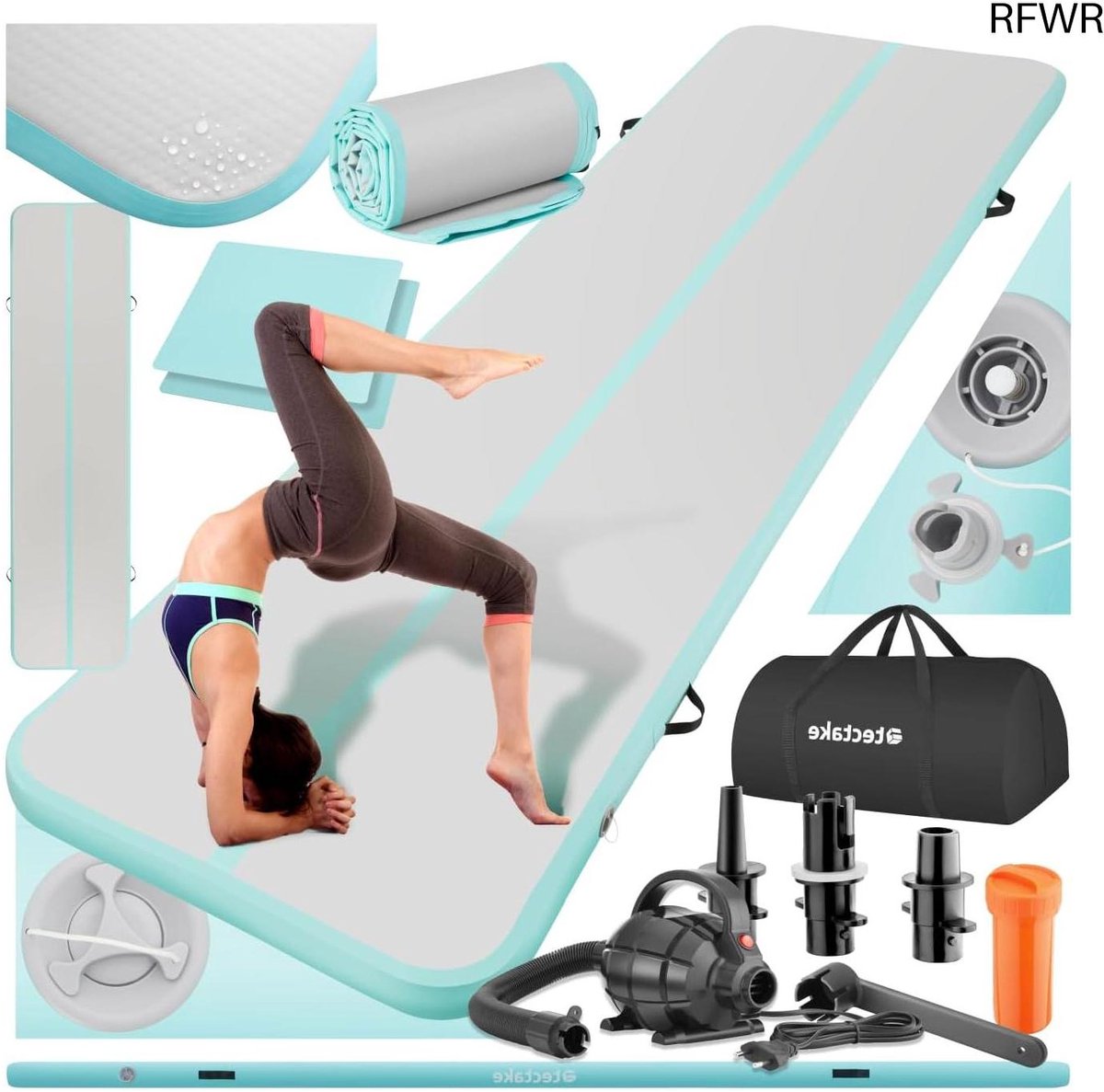 RFWR® Opblaasbare Airtrack Mat - Gymnastiekmat voor Thuis en Buiten - Inclusief Elektrische Pomp en Draagtas - Zachte Sportmat - Afmetingen 397 x 104 x 10 cm