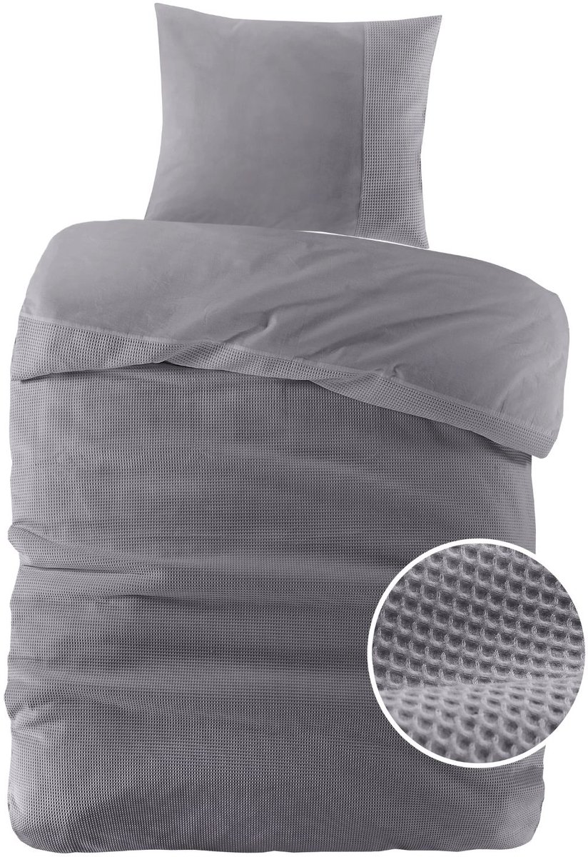 Papillon Dekbedovertrek Mendoza Wafel Antraciet - 140x200/220 cm - Hoogwaardige Percale Katoen Super Zacht