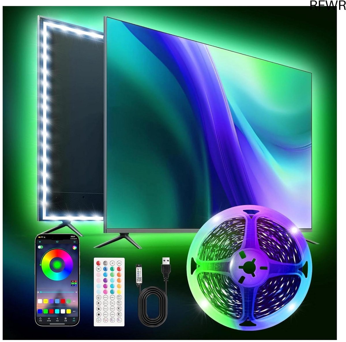 RFWR® LED Strip 6M, 30 LED's/meter, Multicolor RGB Lichtstrip met APP en Afstandsbediening
