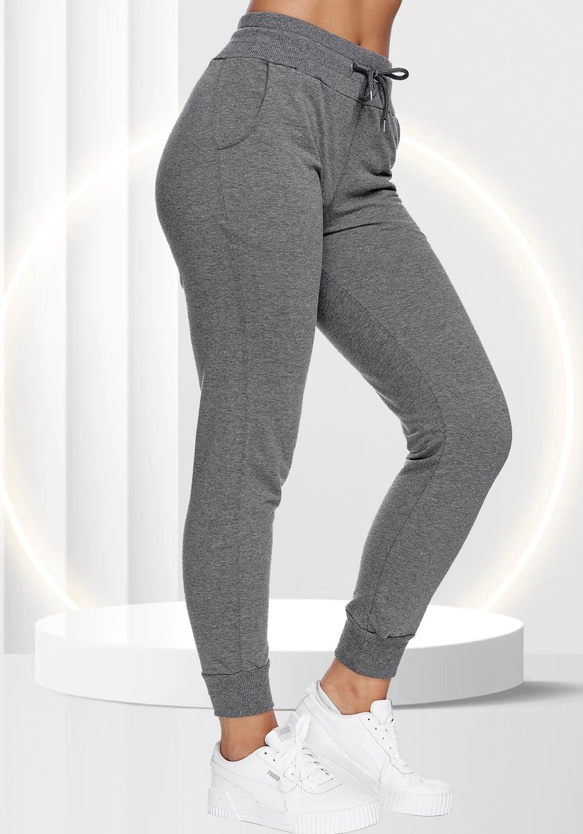 Smith & Solo Joggingbroek Dames - Trainingsbroek Vrouwen - Sportbroek Volwassenen - Katoen - Antraciet XS