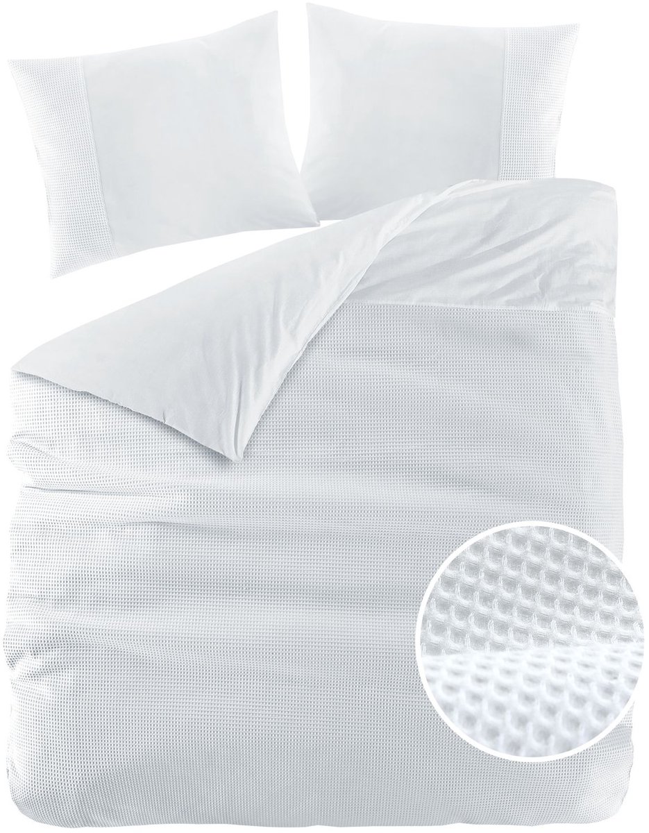 Papillon Dekbedovertrek Mendoza Wafel Wit Lits-jumeaux 240x200/220 cm - Hoogwaardige Percale Katoen Super Zacht