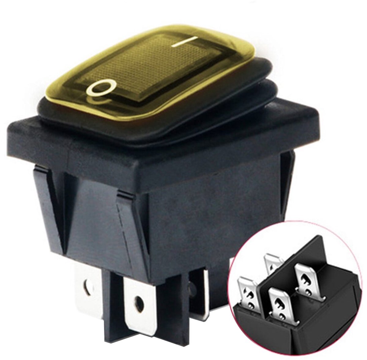 Orbit Electronic Wipschakelaar ON-OFF - 4-pins - 30x22mm - 16A 250V - Spat Waterdicht - KCD4-201-16 - Geel