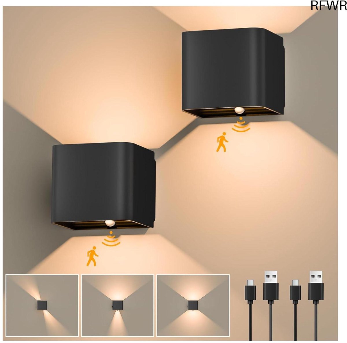 RFWR® Wandlamp met Bewegingsmelder en Instelbare Stralingshoek - Draadloze LED Wandverlichting voor Binnen