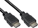 Zwarte HDMI-kabel met twee mannelijke connectoren, met 'HDMI'-logo.