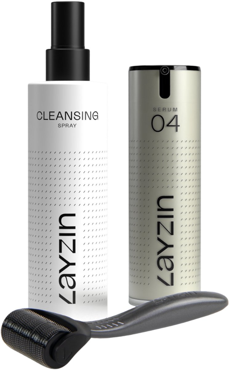 LAYZIN Scar & Stretch Marks Body Set – Dermaroller 1.2mm Microneedling Kit met Serum 04 & 200ml Reinigingsspray – Littekens & Striae Verminderen – Collageen Stimulatie – Thuisgebruik