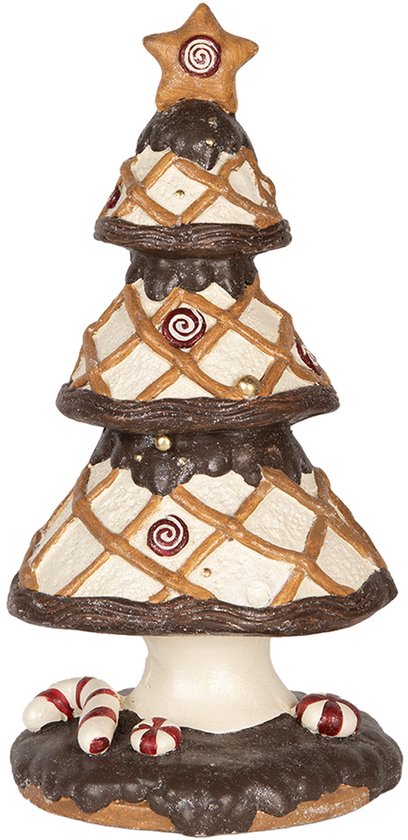 Clayre & Eef Figure de Noël Sapin de Noël Ø 22x43 cm Marron Beige Matériau céramique