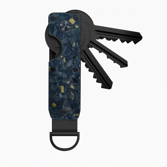 Organiseur de clés avec tournevis - Jaune/ Or (Carbone) - Porte-clés compact - Porte-clés anti-cliquetis - Porte-clés avec Ring en D