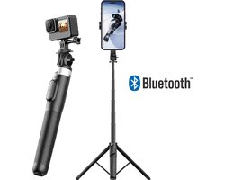 Blanc Square Selfie stick - Camera Statief - Tripod 162cm - Telefoon Statief - Geschikt voor GoPro, Samsung, iPhone - Geïntegreerde Bluetooth Bediening