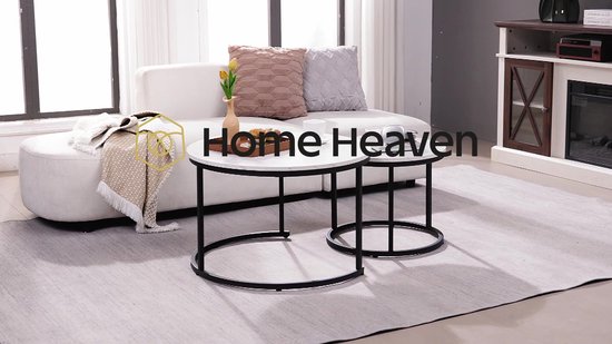 Home-Heaven® Salontafel Rond wit Marmer set van 2 – Salontafel Zwart Ø70 & Ø50cm