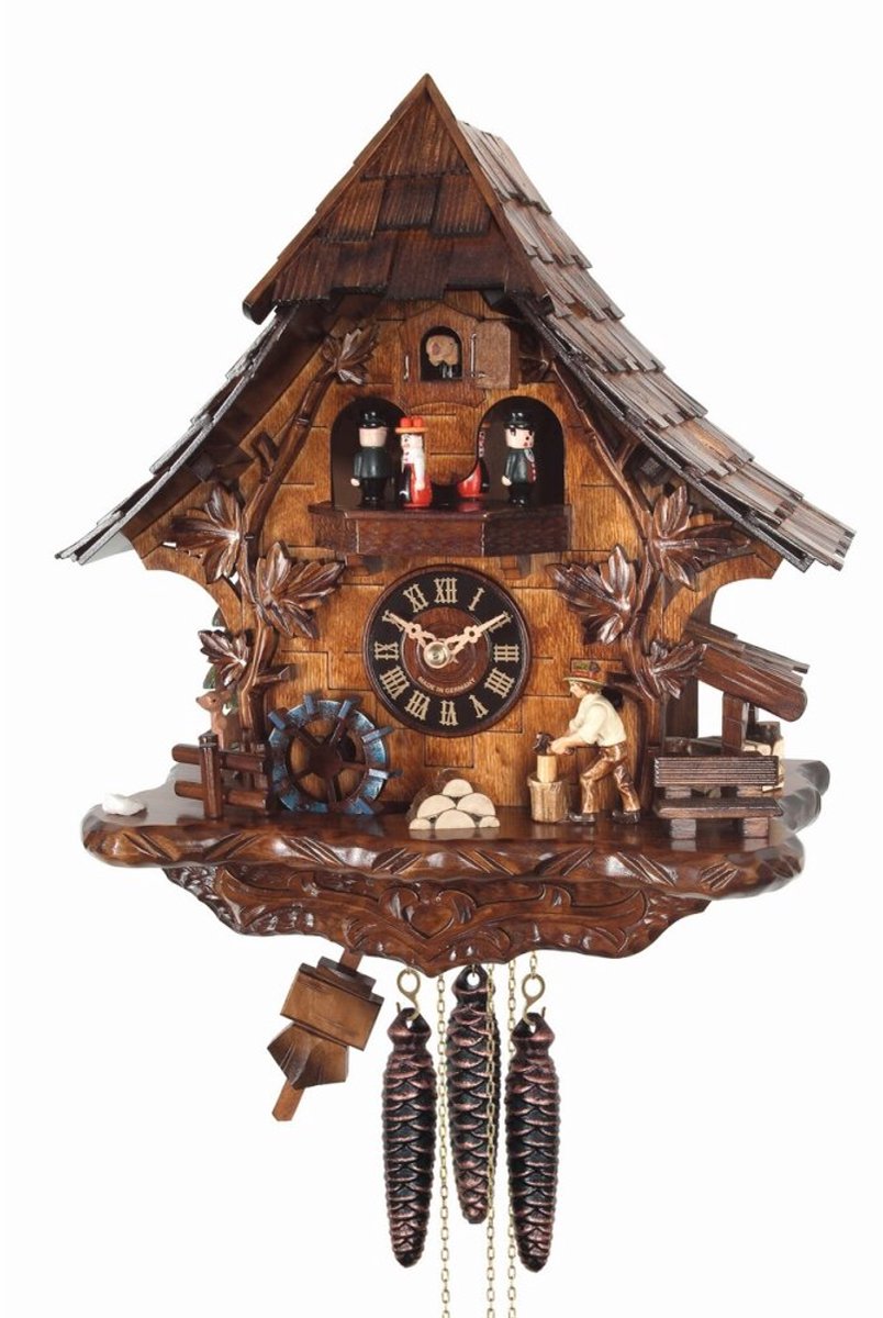 Engstler - 477_MT - Koekoeksklok - 1-daags kettinguurwerk - Notenhout - met muziek met dansend paar - 35 cm