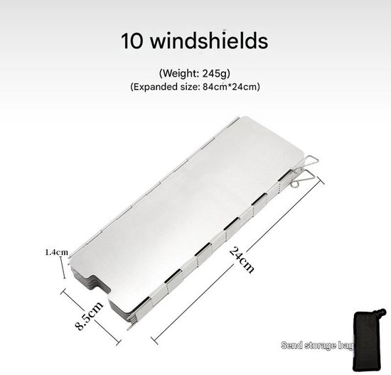 Windscherm voor buiten - opvouwbaar - verstelbaar windscherm voor kampeerkooktoestel - roestvrije aluminiumlegering - winddicht, geschikt voor barbecues, kamperen, picknicks en feesten - 10 stuks - met stoffen tas van Merkloos — afbeelding 2