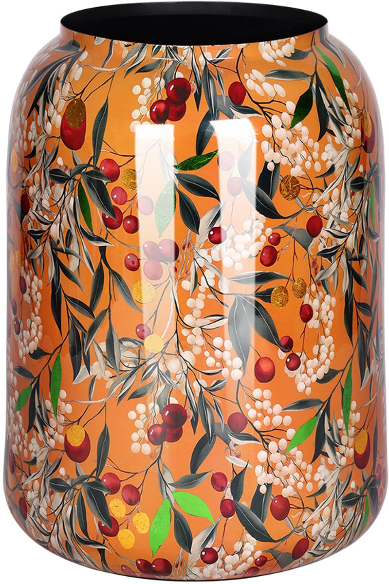 by Mooss - Bloempot - Planter - Floral - Epoxy -Ø 30 x 43 cm - Middel - Orange - Handgemaakt - Metaal - Trendy - Hip - Metallic - Highlight - Bessen