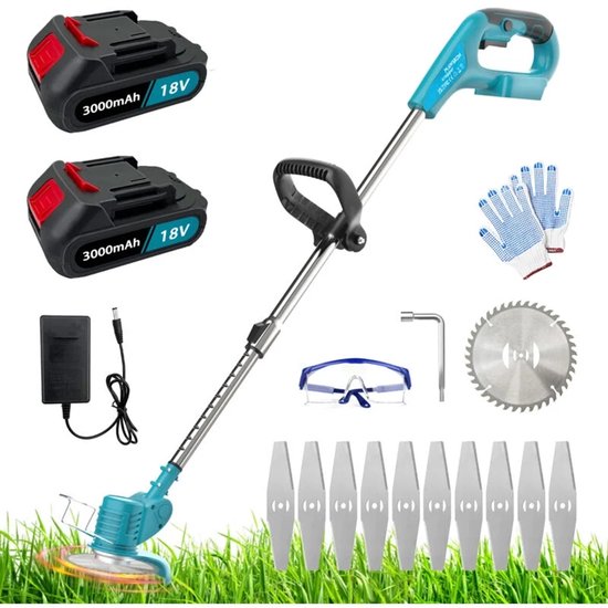 Grasmaaier - Accu Grasmaaier - 3 Messen & Verstelbare Steel - 18.000 RPM - 2 Batterijen & Oplader - Veilig & Efficiënt - Voor Tuin & Gazononderhoud
