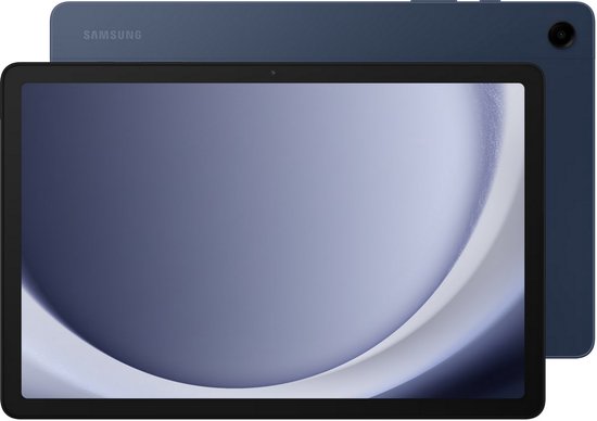 Twee Samsung tablets in marineblauw, de achterkant van de tablet toont de camera.