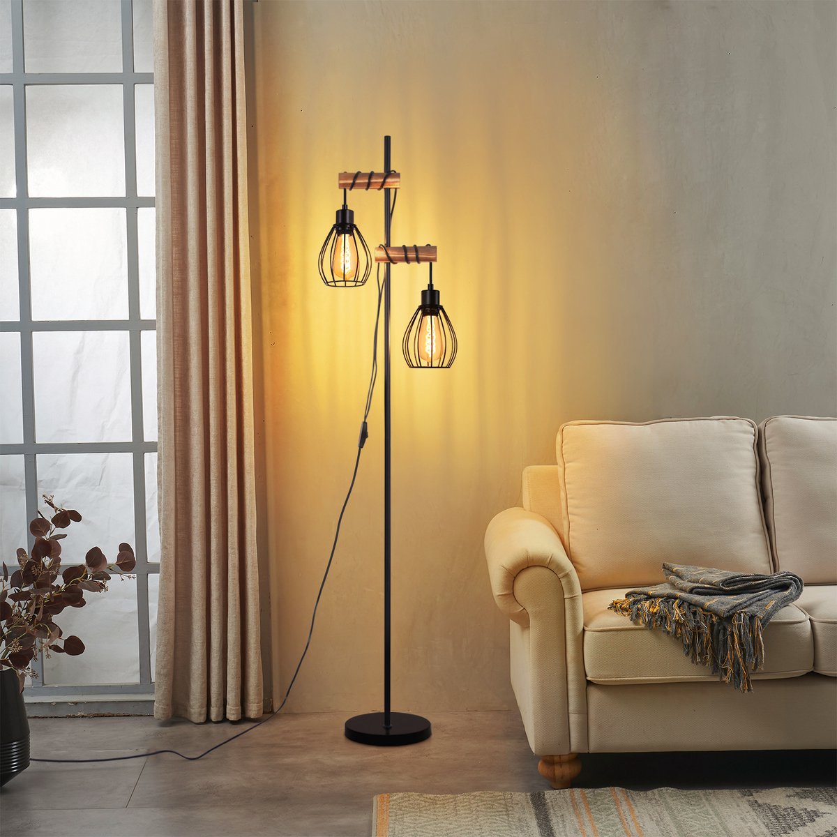 NETTLIFE Vloerlamp - E27, 2-lichts retro zwart thumbnail 5
