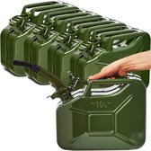 Bidon d'essence en métal BW® - Jerrycan 5x 10 litres avec bec verseur - Vert olive - Testé TUV et homologué UN - Fabriqué en Europe