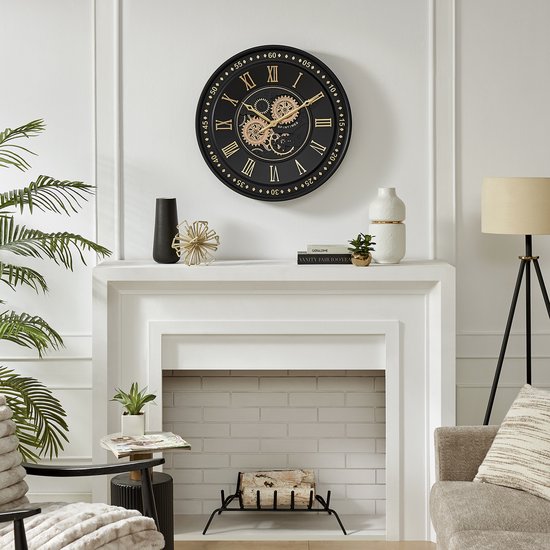 Classique murale Fresco 60 cm – Zwart / Or Classique – Engrenages – Silencieuse – Design Vintage