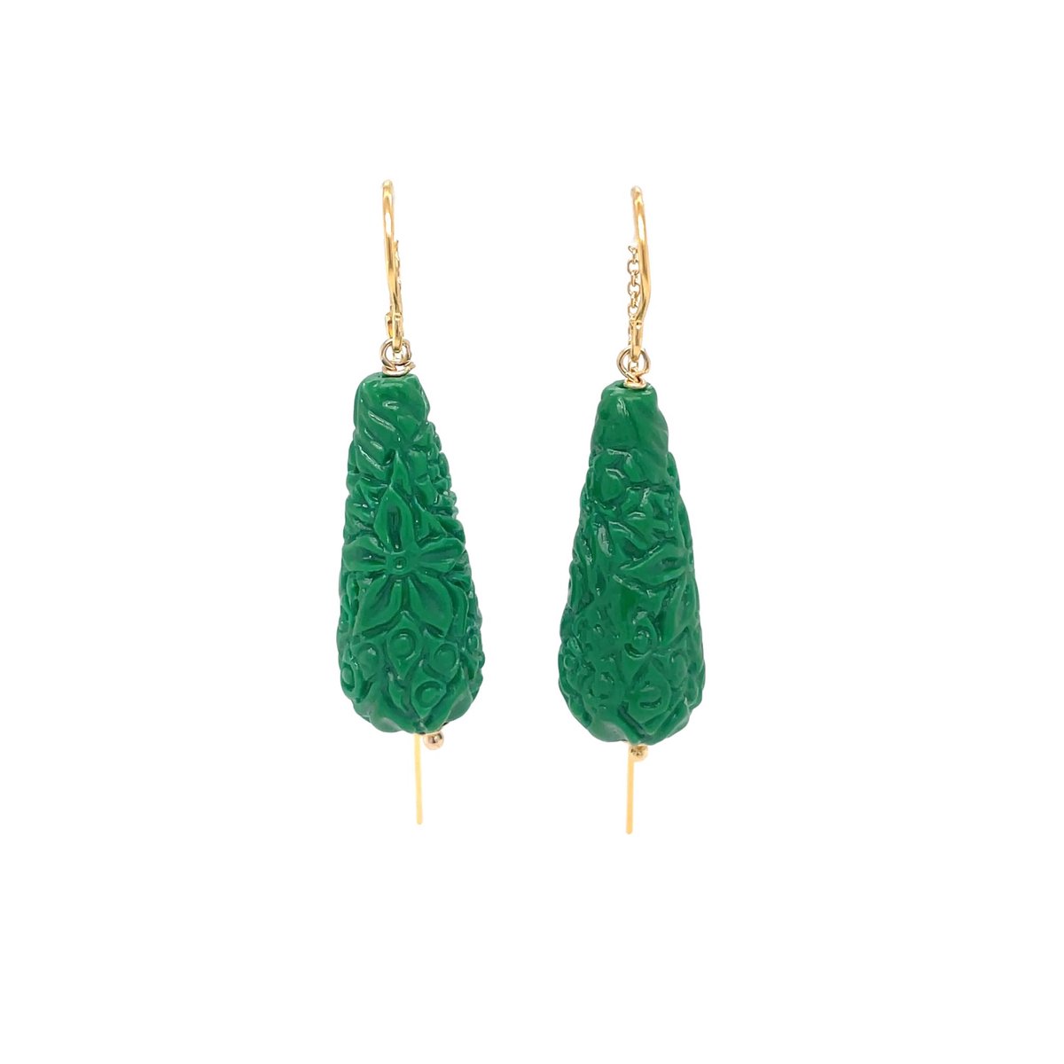 Pat's Jewels Oorbellen - Oorbellen Dames - Doortrek Oorbellen - Satement Oorbellen - Groen hanger - Goud