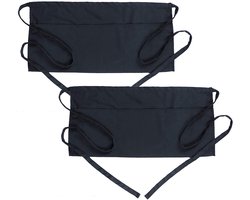 Tablier de serveur 2 pièces - 3 poches - Polyester imperméable - Unisexe - Ceinture longue - Idéal pour la cuisine, les serveurs, barmans, hôtes, chefs, boulangers et artisans - Zwart