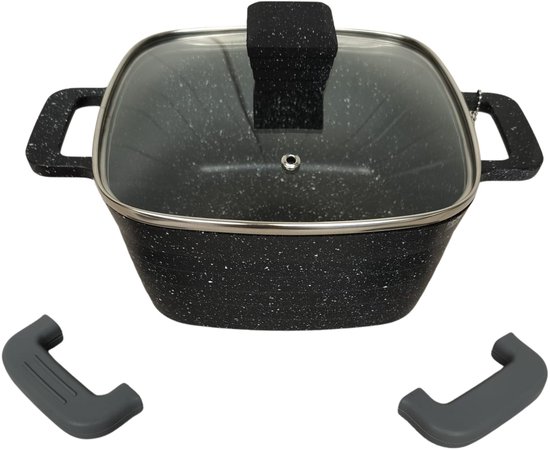 WECOOK! Professionele hoge kookpan met glazen deksel 24 cm inductie, ecologische anti-aanbaksteen zonder PFOA, gesmeed aluminium, 2,8 mm dik, koper, roestvrijstalen handgreep, vitrokeramiek, gas, oven