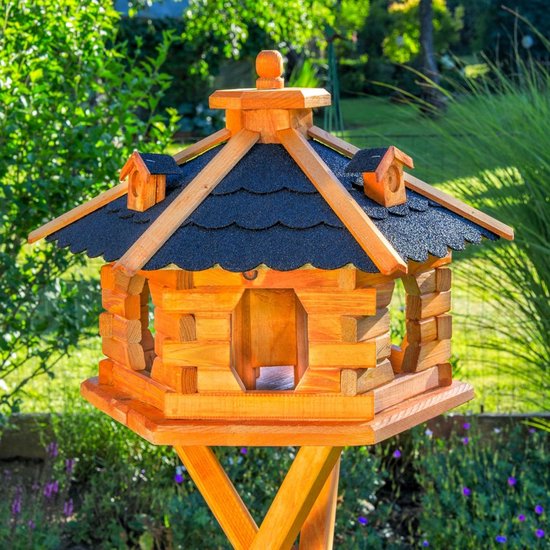 ZRSS® Vogelhuisje op paal - Voederhuisje op voet - Duurzaam hout - Zwart dak