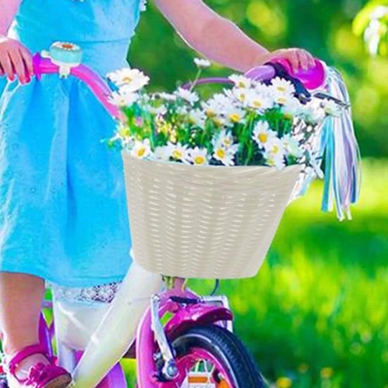 Handgemaakte kunstrieten fietsmand voor kinderen - Fietsstuurtas - Fietsaccessoires - Afneembare rieten mand - Boodschappenmand - Huishoudmand - Geschikt voor jongens- en meisjesfietsen - Wit van Merkloos — afbeelding 5