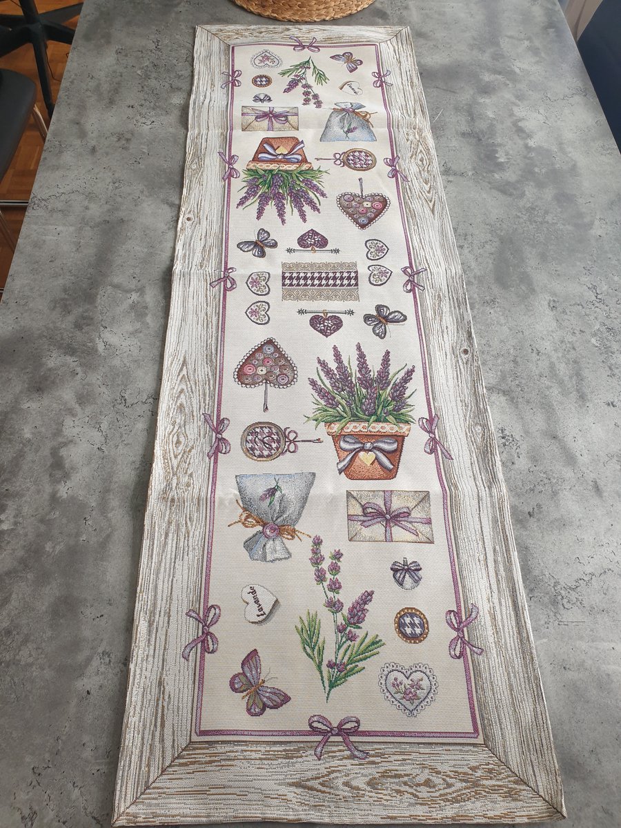 Tafelloper Gobelinstof Lavendel op hout 100*40cm