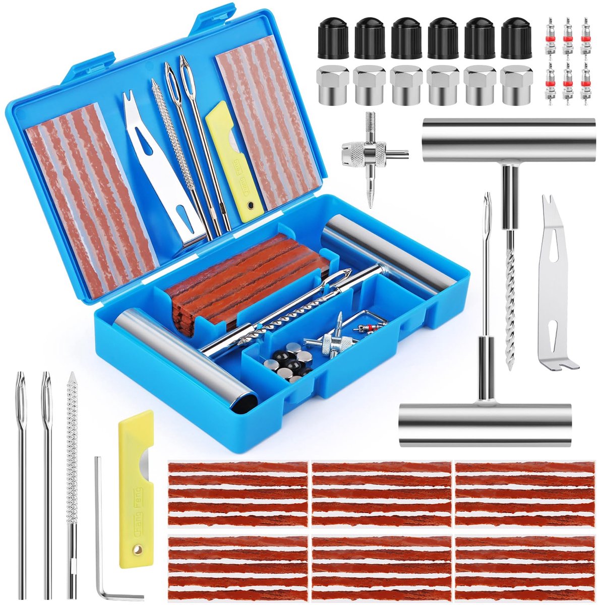 Ibenzoa® Bandenreparatieset voor Auto's en Motoren - Compleet 58-delige Set met T-Greepgereedschap en Rubberen Strips
