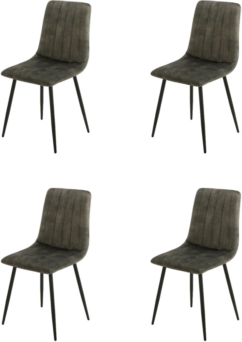 Seattle Eetkamerstoel Set van 4- Groen - Microvezel bekleding - Slank & Industrieel Design -