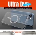 Dunne, lichtgewicht doorzichtige blauwe hoes voor iPhone, met tekst "Ultra Dun & Lichtgewicht".