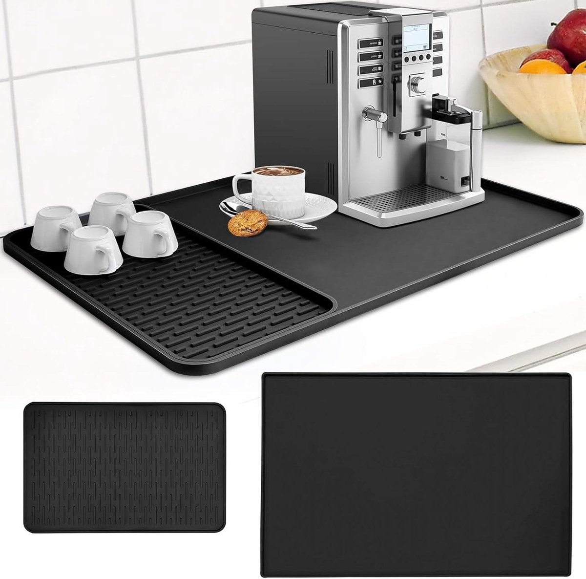 Zeynomax - Siliconen onderlegger voor koffiezetapparaat - 60 x 40 cm - Grote mat met afneembare afdruipmat - Antislip vloermat - 19 x 40 cm - Spatbestendig - Gemakkelijk te reinigen.