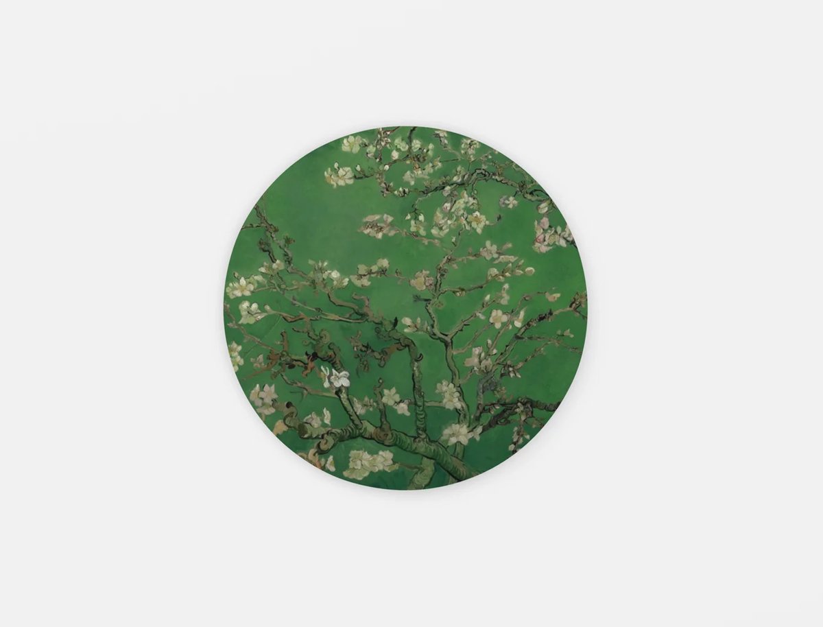 Trendex Global Rond Schilderij - Amandelbloesem - Wanddecoratie print op Dibond - Muurcirkel - 60 cm Groen