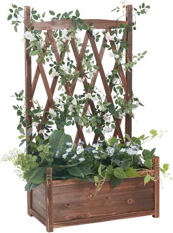 jardinière unho avec treillis - jardinière surélevée avec treillis - treillis de jardin - bois - treillis aide à l'escalade - jardinière jardinière - 64x36,5x115 cm