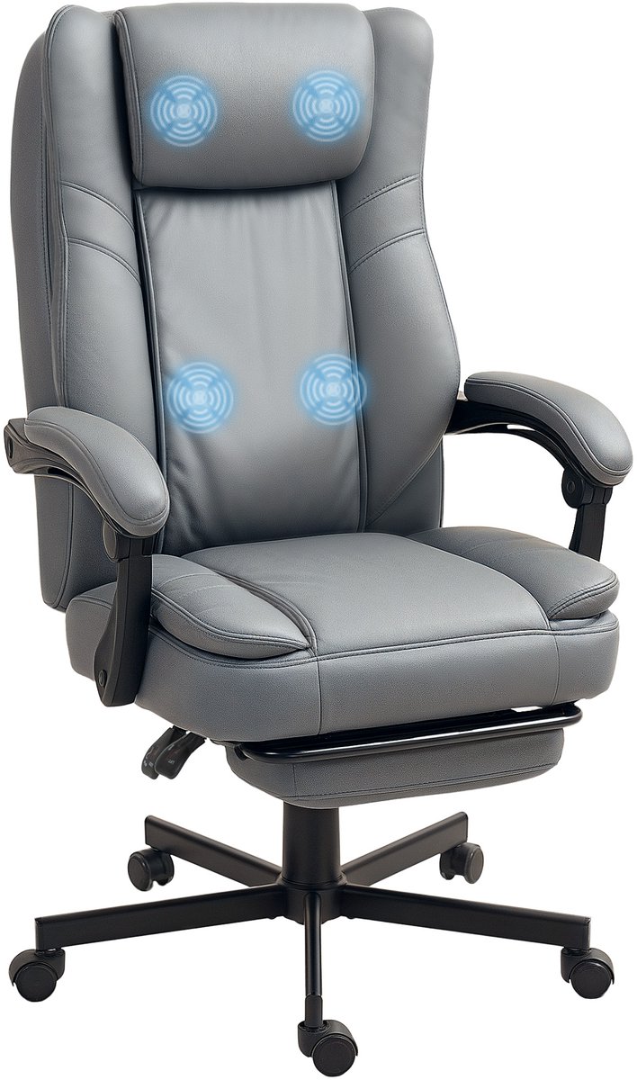 HOMCOM-Bürostuhl mit Massagefunktion-Mikrofaser-Stoff, Schaumstoff-69L x 64B x 112-120H cm-Grau
