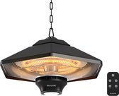 Auronic Terrasverwarmer - Infrarood Verwarming - Hangend - 15m2 - Elektrische Heater - 2000W - Afstandsbediening - 3 Standen - Zwart
