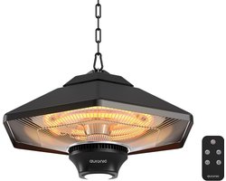 Auronic Terrasverwarmer - Infrarood Verwarming - Hangend - 15m2 - Elektrische Heater - 2000W - Afstandsbediening - 3 Standen - Zwart