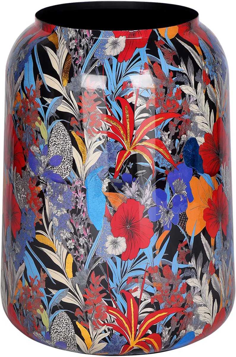 by Mooss - Bloempot - Planter - Floral - Epoxy - Ø 47 x 62 cm - Groot - Blauw - Handgemaakt - Metaal - Trendy - Hip - Metallic - Highlight - Print - Bloemen